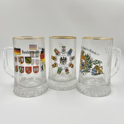 Набор из 3-х пивных кружек, стекло, деколь, золочение, Германия, 2010-2020 гг.