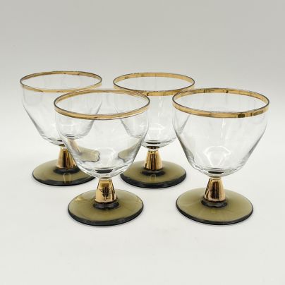 Набор из 4 рюмок (фужеров) с декором в виде золотой ленты, стекло, золочение, Европа, 1960-1970 гг.