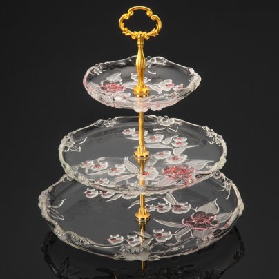 Фруктовница трехуровневая с цветочным рельефным декором, стекло, матирование, Walther Glas, Германия, 1990-2010 гг.