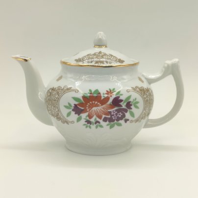 Чайник заварочный с цветочным декором, фарфор, деколь, золочение, Дмитровский фарфоровый завод (ДФЗ Вербилки), СССР, 1965-1991 гг.