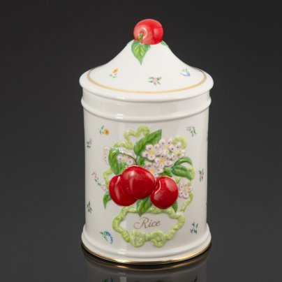 Крупная ёмкость для хранения риса "Rice" с рельефным изображением яблок и цветов из серии "Le cordon blue", мануфактура Franklin Mint (США)