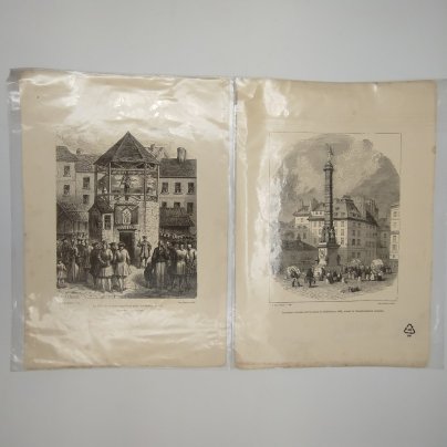 Набор из 2 старинных гравюр "Париж" , бумага, печать, Франция, 1890-1910 гг.