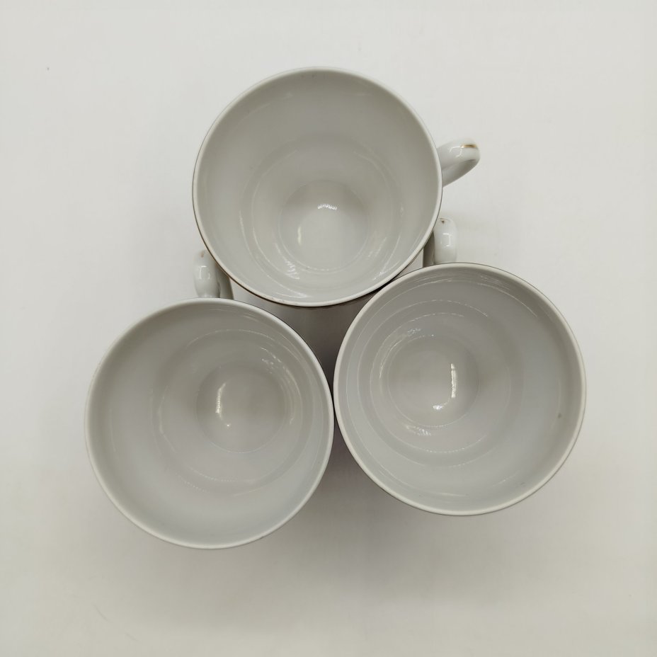 Набор из 3 чайных чашек с растительным декором, фарфор, деколь, золочение, Wloclawek (Влоцлавская фаянсовая фабрика), Польша, 1956-1990 гг.