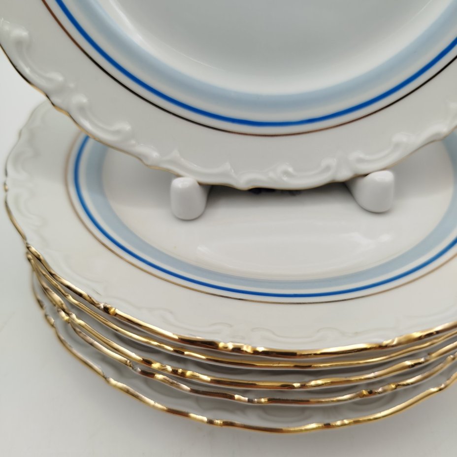 Набор  десертных тарелок, украшенных цветочным декором на 6 персон, фарфор, деколь, золочение, Kahla, Германия, 1968-1987 гг.