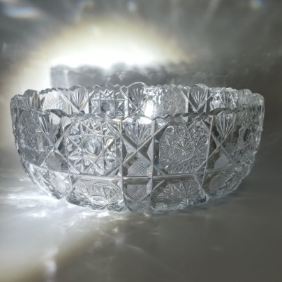 Фруктовница (конфетница) с резным декором, хрусталь, алмазная грань, СССР, 1970-1990 гг.