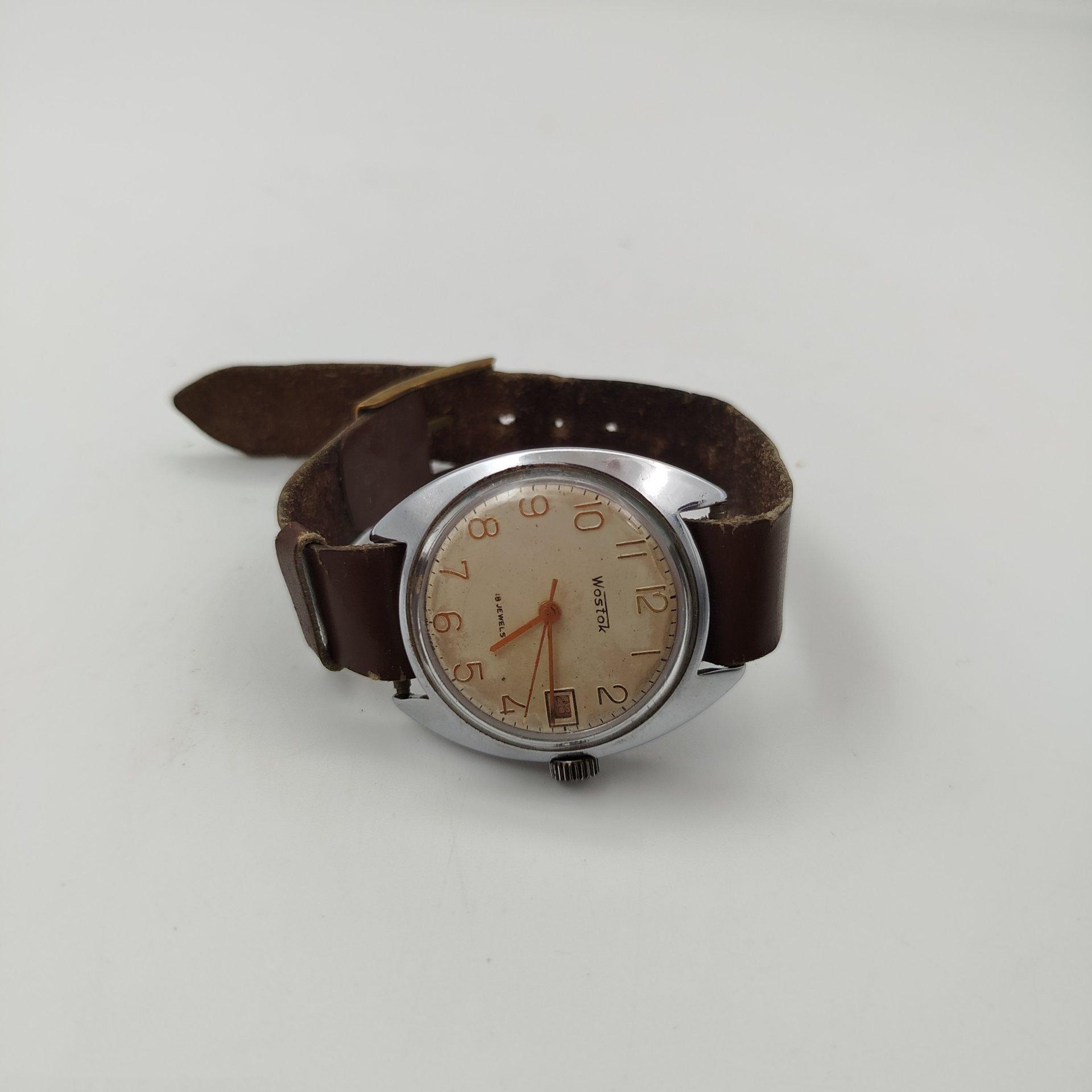 Часы наручные мужские "Wostok" с ремешком, металл, стекло, ткань, Чистопольский часовой завод «Восток», СССР, 1970-1990 гг.