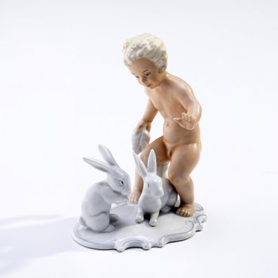 Статуэтка "Путти с кроликами", фарфор, роспись,"SchauBach Kunst" Германия, 1928-1953 гг.