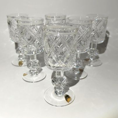 Набор рюмок из сервиза "Новогодний" на 6 персон, автор Л.О. Юрген, хрусталь, алмазная грань, Ленинградский завод художественного стекла (ЛЗХС), СССР, 1970-1980 гг.