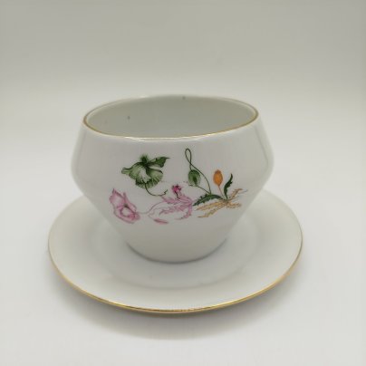 Соусник на подставке с растительным декором, фарфор, деколь, роспись, Concordia Lesov, Чехословакия, 1970-1991 гг.