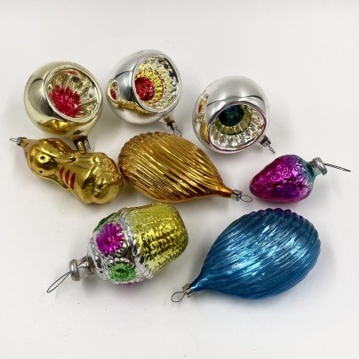 Набор из 8-ми ёлочных игрушек, стекло, металл, царапина, 1970-1990 гг.