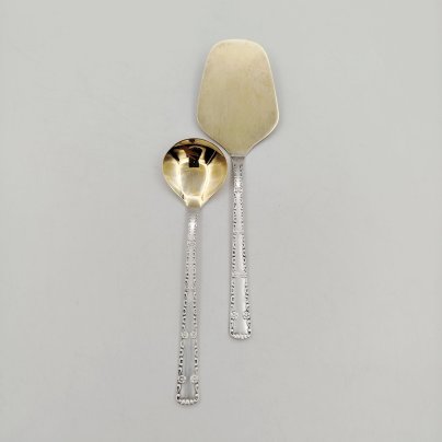 Лопатка и ложечка для десертов, мНЦ (медь-никель-цинк), золочение, Таллинский ювелирный завод, СССР, 1960-1990 гг.