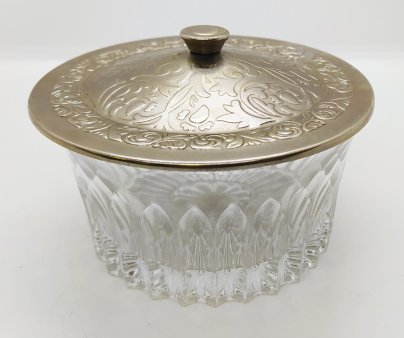 Сахарница с крышкой, мНЦ (медь-никель-цинк), стекло