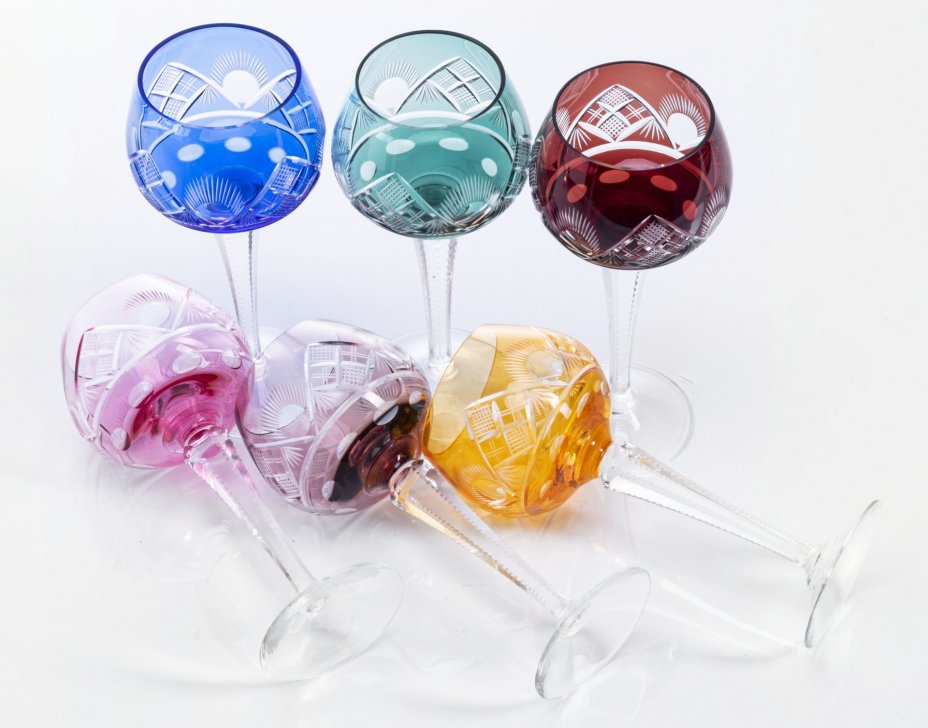 Набор из 6 бокалов, двухслойное стекло, алмазная грань, Западная Европа, 1960-1980 гг.