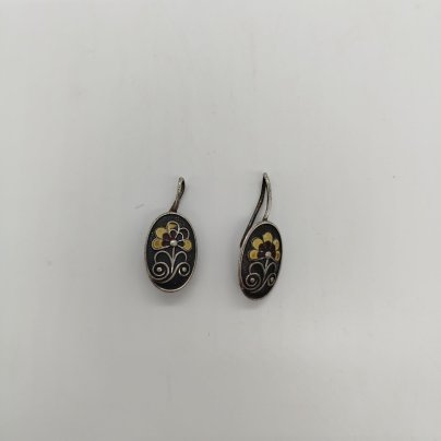Серьги овальной формы с цветочным декором, мельхиор (медь-никель), чернение, СССР, 1970-1990 гг.
