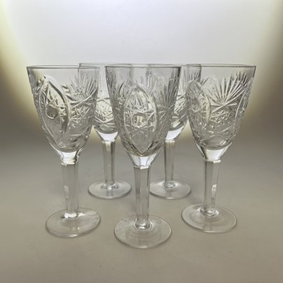 Набор из 5 бокалов с геометрическим декором, хрусталь, пресс, СССР, 1970-1990 гг.