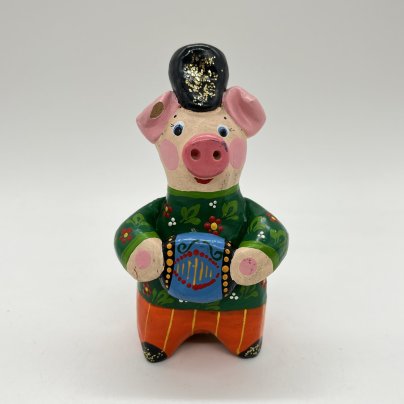 Игрушка-свистулька "Поросенок с гармошкой", глина, роспись, Россия, 1990-2010 гг.