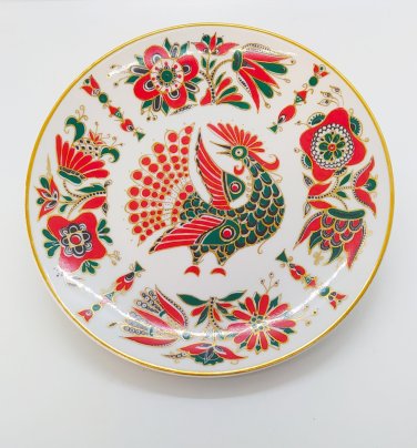 Тарелка настенная "Петух", автор рисунка А.В. Воробьевский, фарфор, деколь, золочение, Ленинградский фарфоровый завод (ЛФЗ), СССР, 1970-1990 гг.