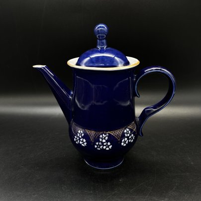 Чайник заварочный с цветочным декором, фарфор, золочение, деколь, кобальт, Бронницкий завод фарфоровых изделий «Возрождение»
