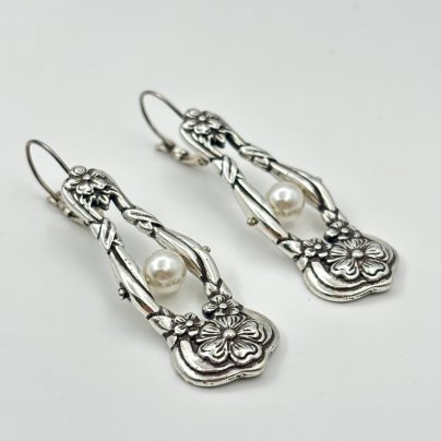 Серьги, металл, серебрение, искусственный жемчуг, США, 1950-1980 гг.