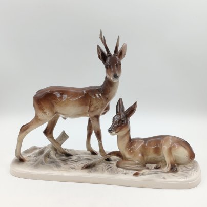 Статуэтка "Олени, косули", фаянс, роспись, глазурь, Hertwig & Co., Германия, 1958-1990 гг.