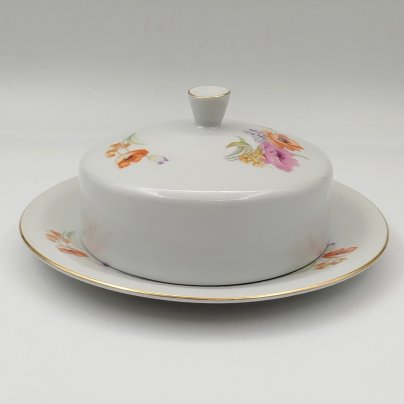 Маслёнка с цветочным декором, фарфор, деколь, золочение, Chodziez, Польша, 1964-1990 гг.