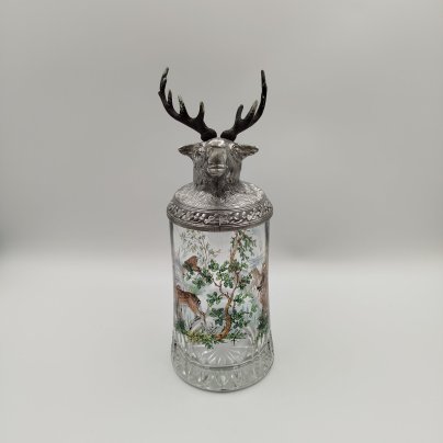 Кружка пивная "Олень", стекло, печать, металл, BMF Bierseidel, Германия, 1960-1990 гг.