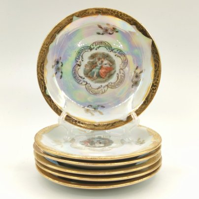 Набор из 6-ти розеток (блюдец) "Мадонна", фарфор, люстр, деколь, золочение, Oscar Schlegelmilch, ГДР, 1950-1972 гг.