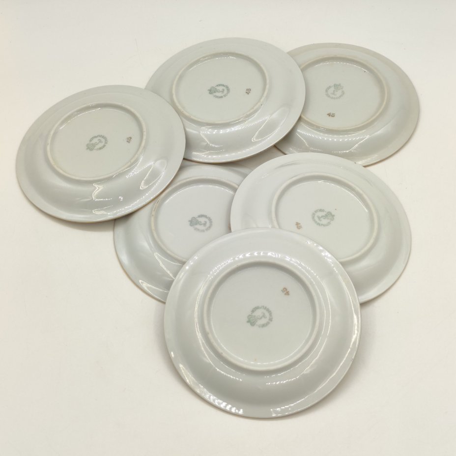 Набор из 6-ти розеток (блюдец) "Мадонна", фарфор, люстр, деколь, золочение, Oscar Schlegelmilch, ГДР, 1950-1972 гг.