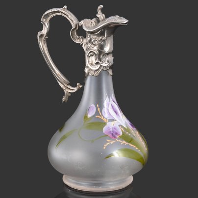 Графин "Ирисы", стекло, роспись, металл, серебрение, Западная Европа, 1900-1920 гг.