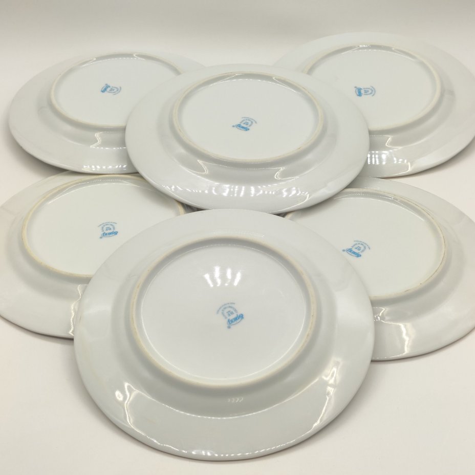 Набор десертных тарелок с цветочным орнаментом на 6 персон, фарфор, деколь, золочение, Epiag D. F., Чехия, 1990-2015 гг.