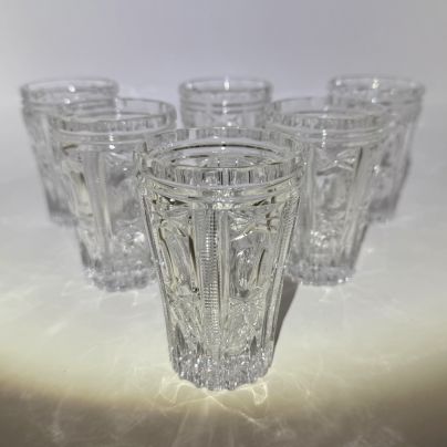 Набор из 6-ти стопок с геометрическим декором, хрусталь, пресс, Дятьковский хрустальный завод, СССР, 1970-1990 гг.