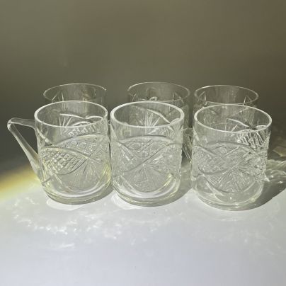 Набор из 6 стаканов с резным декором, хрусталь, СССР, 1970-1990 гг.