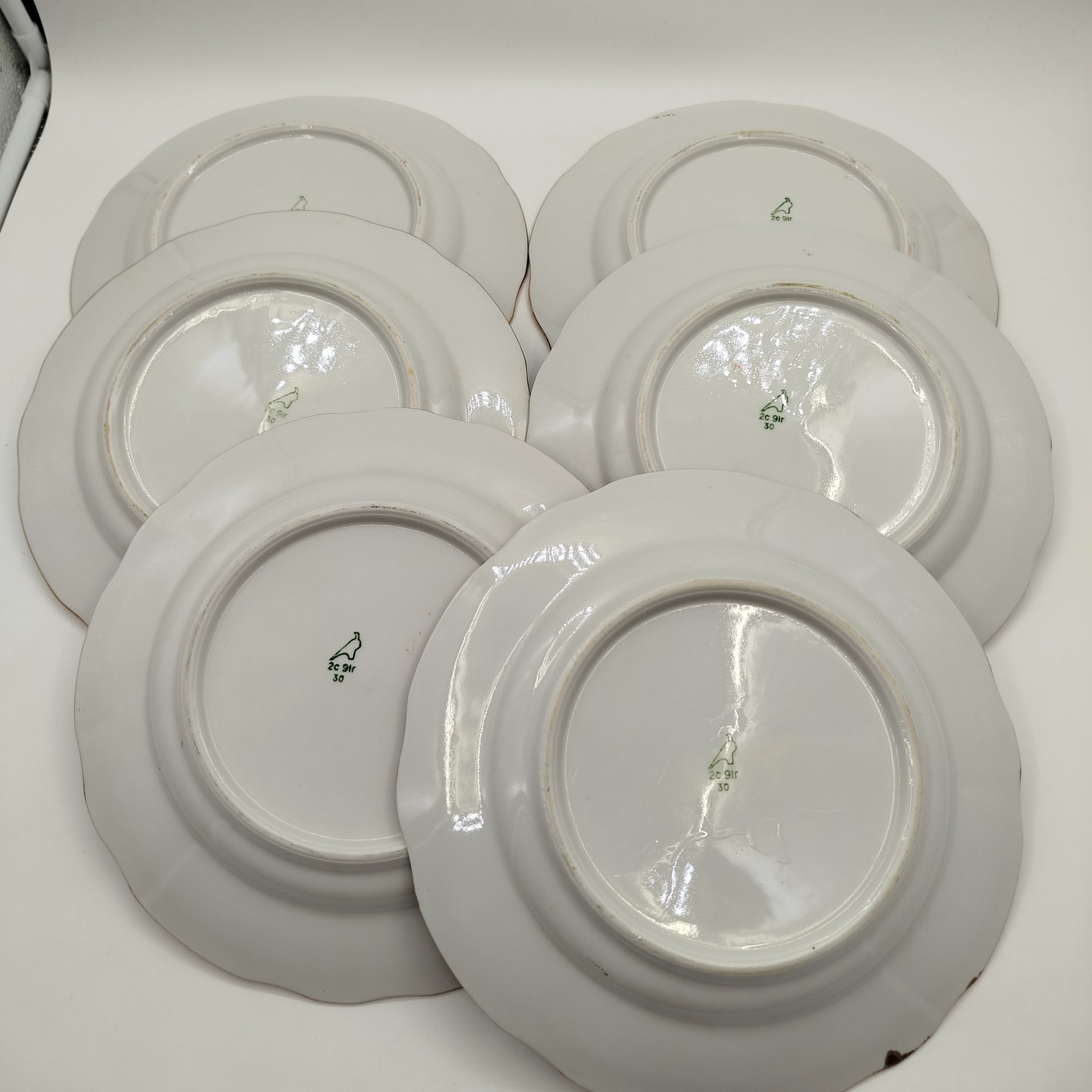 Набор из шести столовых тарелок с цветочным декором, фарфор, деколь, золочение, Дулевский фарфоровый завод (Дулёво), СССР, 1991 г.