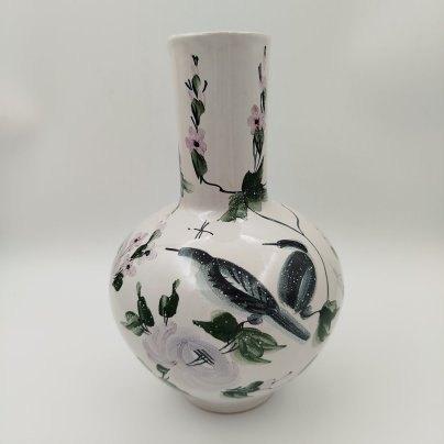 Ваза с изображением цветов и птиц, керамика, роспись, СССР, 1960-1970 гг.