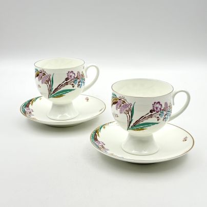 Набор из 2-х кофейных пар с цветочным декором (форма "Классическая-2"), фарфор, деколь, золочение, Ленинградский фарфоровый завод (ЛФЗ), СССР, 1970-1990 гг.