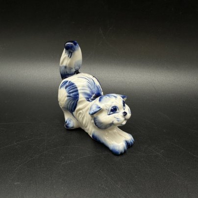 Статуэтка "Котёнок", фарфор, роспись, Объединение «Гжель», СССР, 1970-1990 гг.