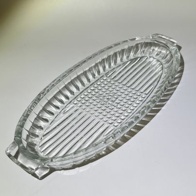 Селёдочница с декором в виде решетки и полос, стекло, Дятьковский хрустальный завод, СССР, 1960-1980 гг.