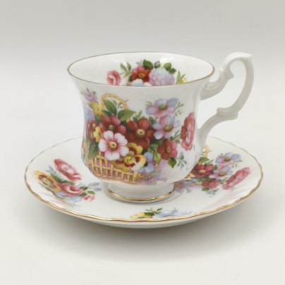 Кофейная пара с ярким цветочным декором Fairford, фарфор, деколь, золочение, Royal Albert, Великобритания, 2000-2010 гг.