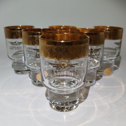 Набор стопок "Аэрофлот" на 6 персон, стекло, золочение, Bohemia Crystal (Bohemia Glass), Чехословакия, 1970-1990 гг.