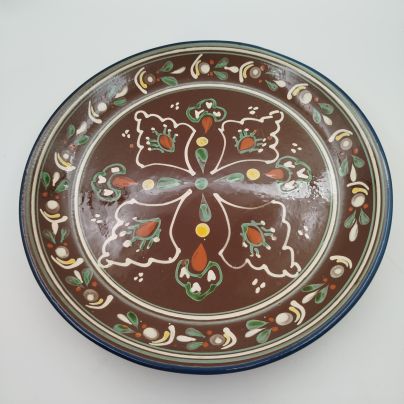 Крупное блюдо с растительным восточным орнаментом, керамика, роспись, Средняя Азия, 1980-1990 гг.