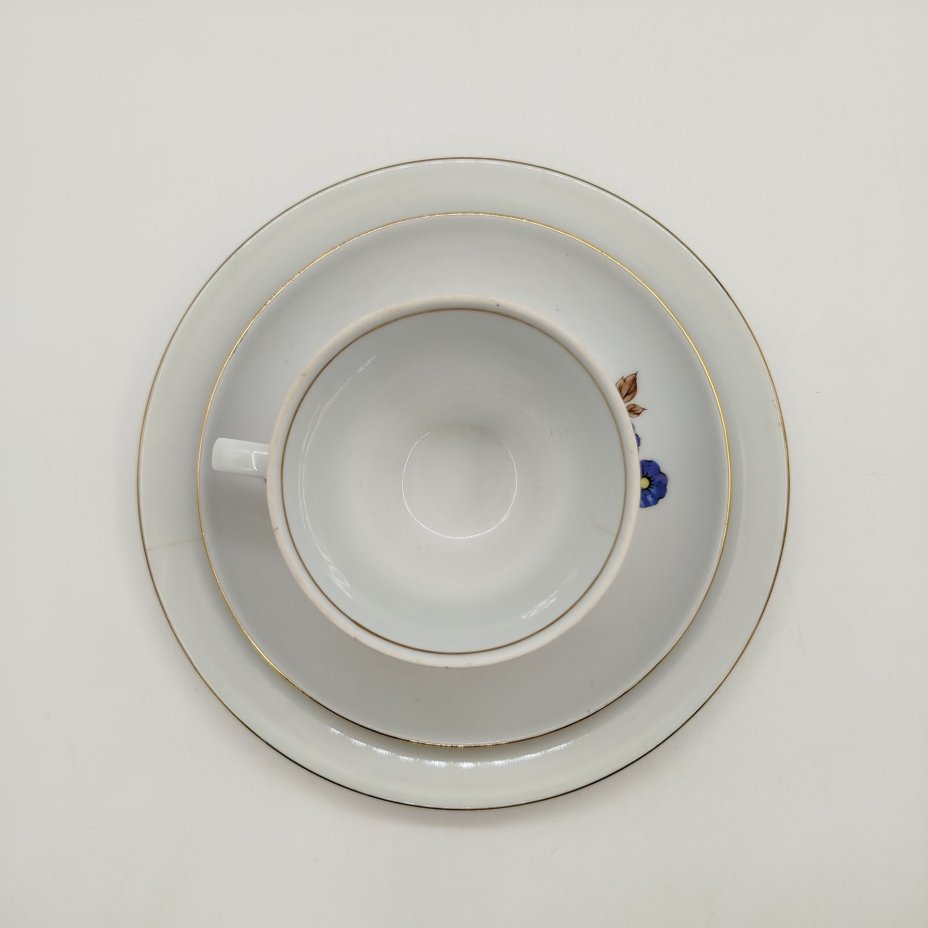 Чайная тройка с цветочным декором, фарфор, золочение, деколь, Colditz (Кольдиц), ГДР, 1970-1980 гг.