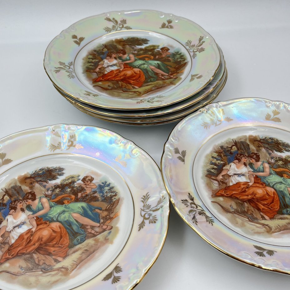 Набор тарелок "Мадонна" на 6 персон, фарфор, деколь, люстр, золочение, Kahla, ГДР, 1960-1980 гг.