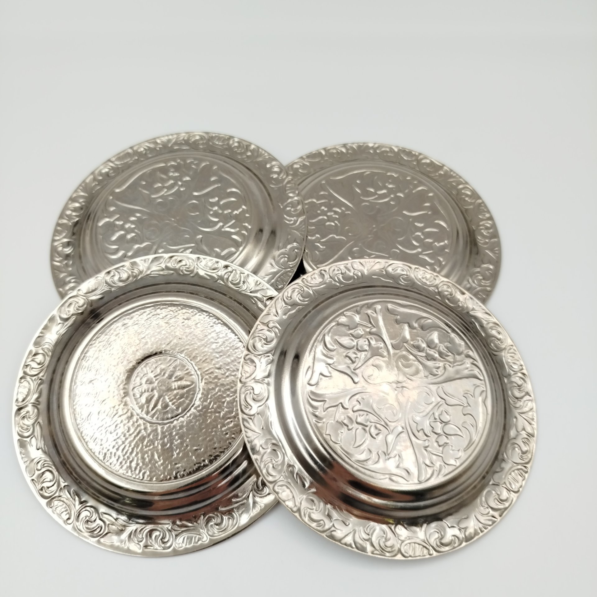 Набор чайных пар в подстаканниках на 4 персоны, мНЦ (медь-никель-цинк), стекло, СССР, 1960-1990 гг.