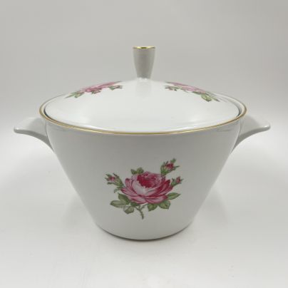 Террина (для сервировки горячих блюд), украшенная изображением роз, фарфор, деколь, золочение, Kahla, ГДР, 1970-1990 гг.
