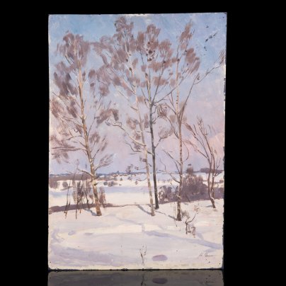 Картина "Старая Ладога. Весна", художник Репин Николай Никитович (1932-2023 гг.), картон, масло, СССР, 1980 г.