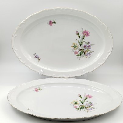 Пара больших блюд овальной формы с декором в виде полевых цветов, фарфор, деколь, золочение, Kahla, ГДР, 1960-1990 гг.