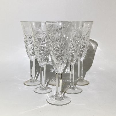 Набор из 6-ти рюмок для крепких напитков, стекло, алмазная грань, Ленинградский завод художественного стекла (ЛЗХС), СССР, 1960-1990 гг.