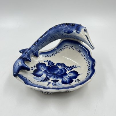 Икорница "Рыба" с цветочным декором, фарфор, роспись, Россия, 1990-2000 гг.