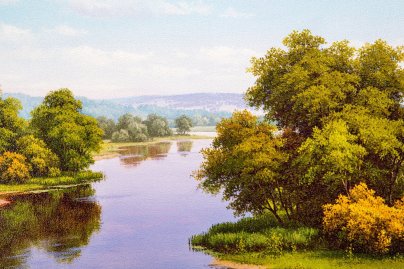 Картина (репродукция) "Летний пейзаж" в раме, картон, печать
