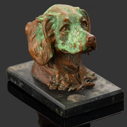Чернильница "Голова собаки" на постаменте, металл, мрамор, Западная Европа, 1910-1940 гг.